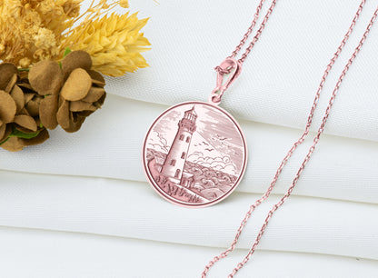 Sterling Silver Lighthouse Pendant - Nautical Beacon Necklace