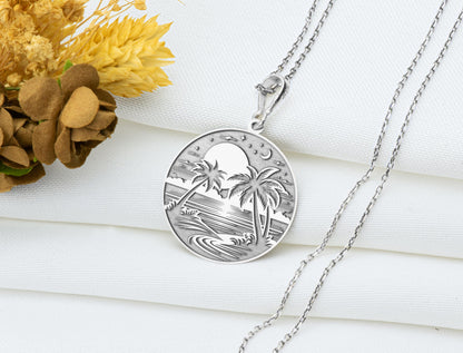 Sunset Beach Pendant: Ocean Glow Necklace, Warm Horizon Charm, Calm Tide Talisman