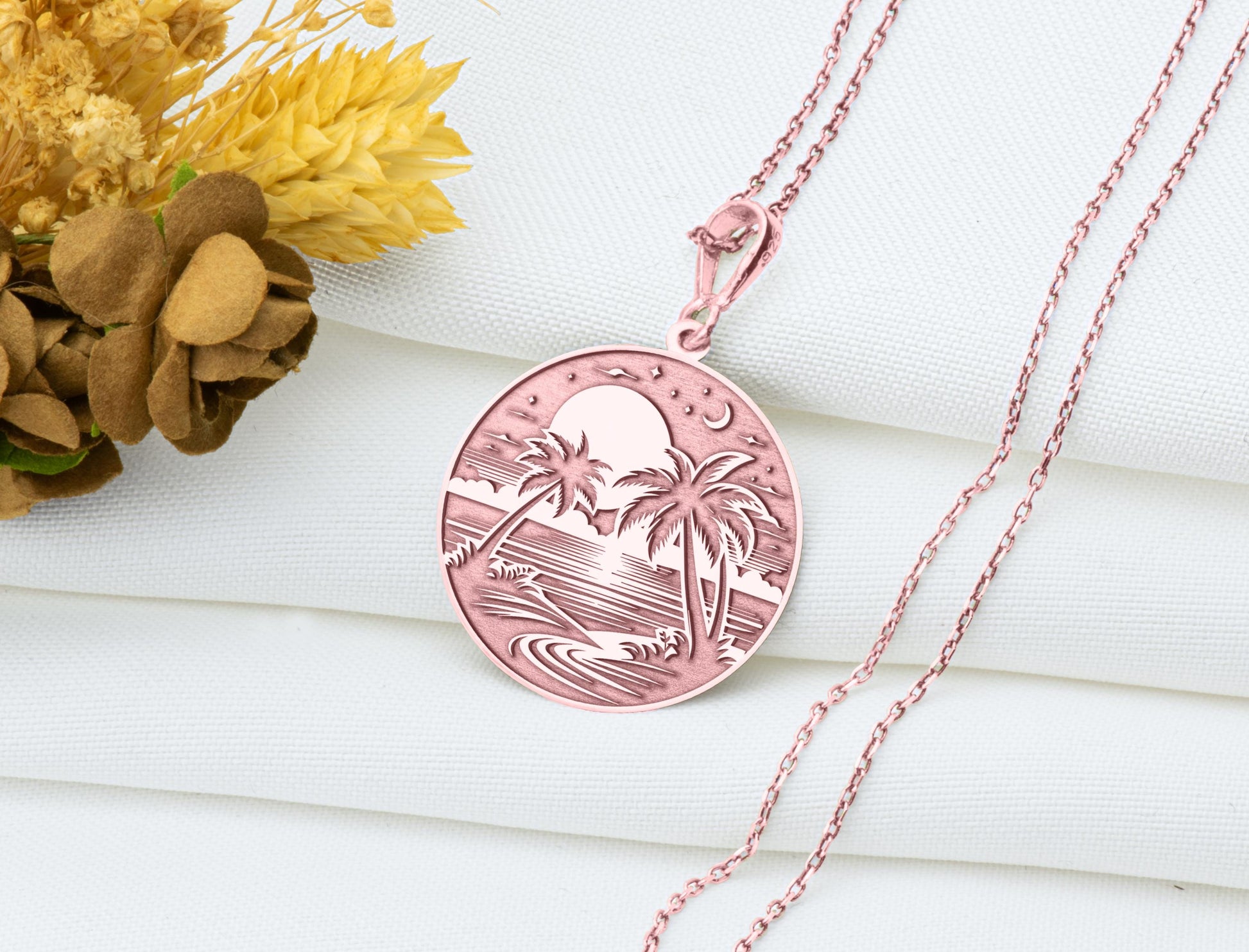 Sunset Beach Pendant: Ocean Glow Necklace, Warm Horizon Charm, Calm Tide Talisman