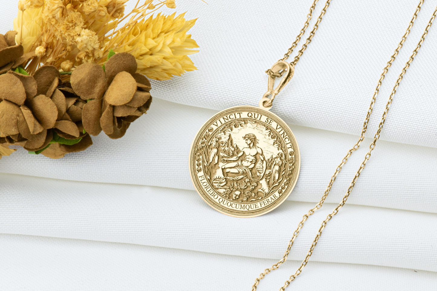 Latin Motto Necklace: 'Vincit Qui Se Vincit' Pendant