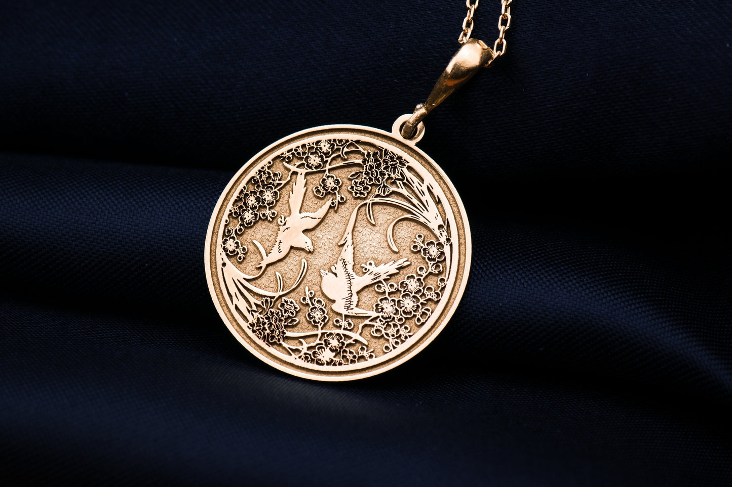 Sakura & Dove Pendant: Japanese Blossom Necklace, Nature Amulet, Light Spirit Charm, Harmony Talisman