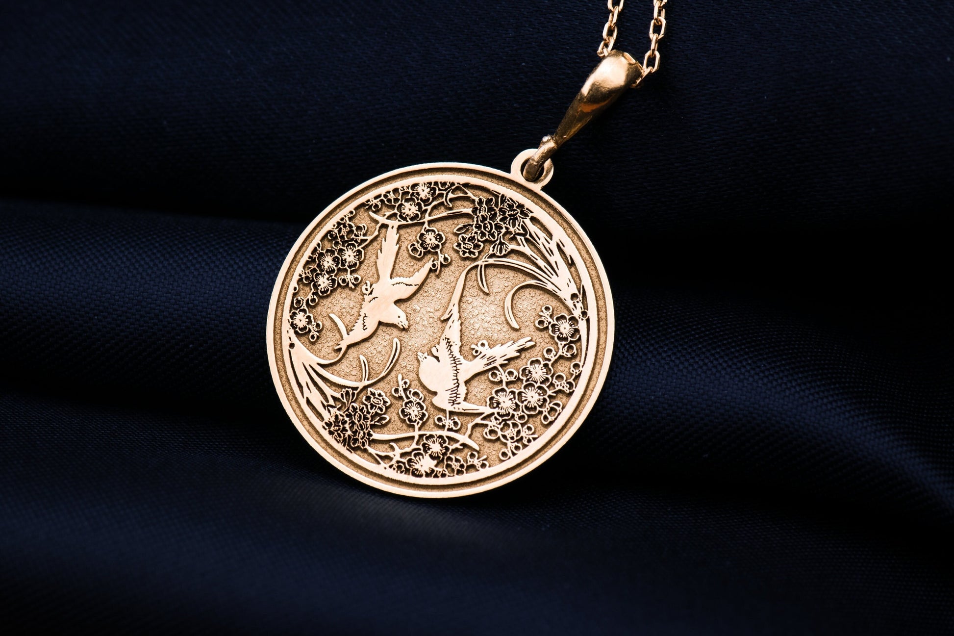 Sakura & Dove Pendant: Japanese Blossom Necklace, Nature Amulet, Light Spirit Charm, Harmony Talisman
