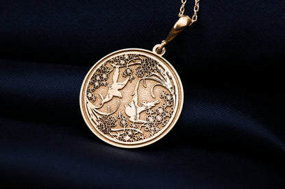 Sakura & Dove Pendant: Japanese Blossom Necklace, Nature Amulet, Light Spirit Charm, Harmony Talisman