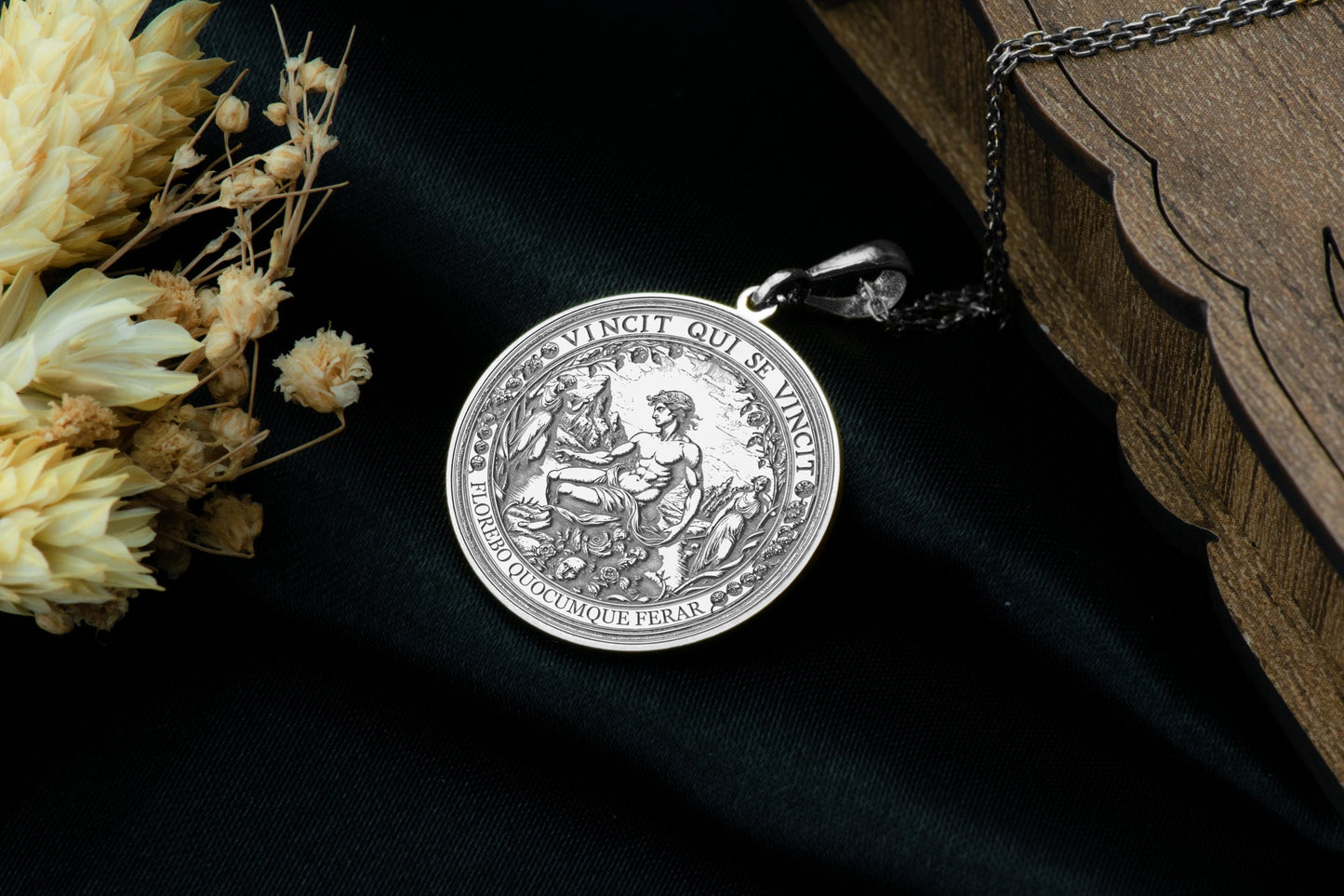Latin Motto Necklace: 'Vincit Qui Se Vincit' Pendant