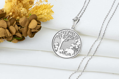 Elephant Family Pendant:  Mother & Baby Necklace, Protection Charm