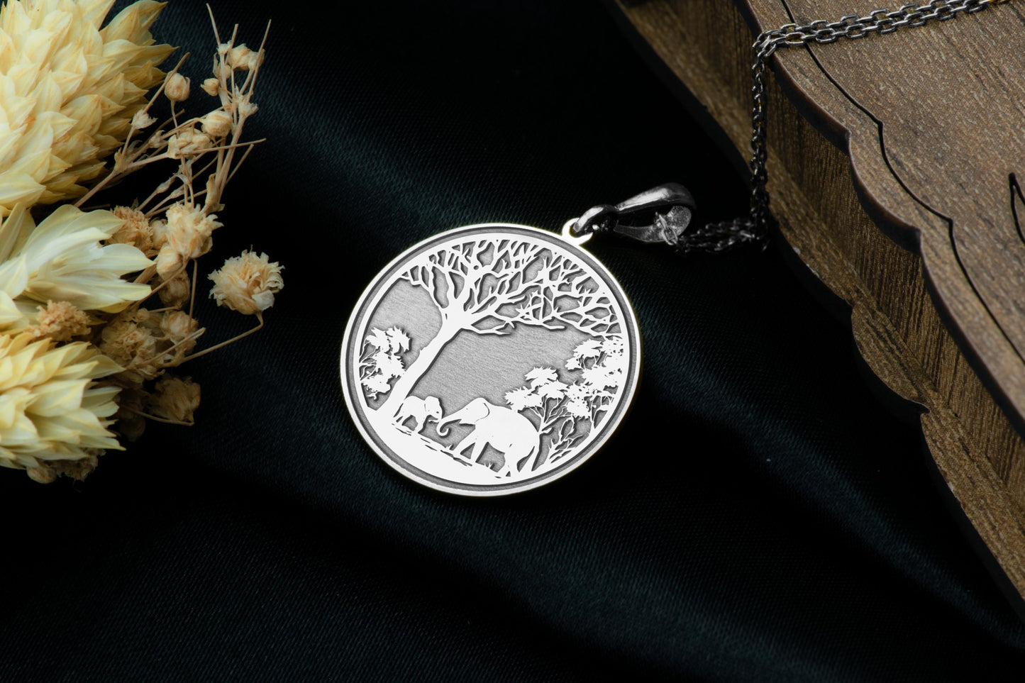 Elephant Family Pendant:  Mother & Baby Necklace, Protection Charm