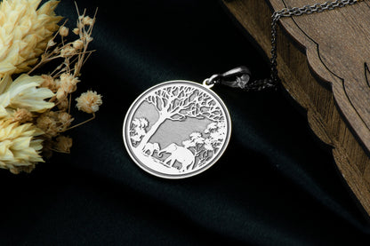 Elephant Family Pendant:  Mother & Baby Necklace, Protection Charm
