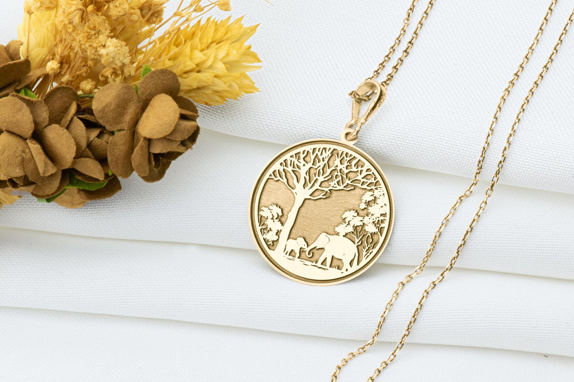 Elephant Family Pendant:  Mother & Baby Necklace, Protection Charm
