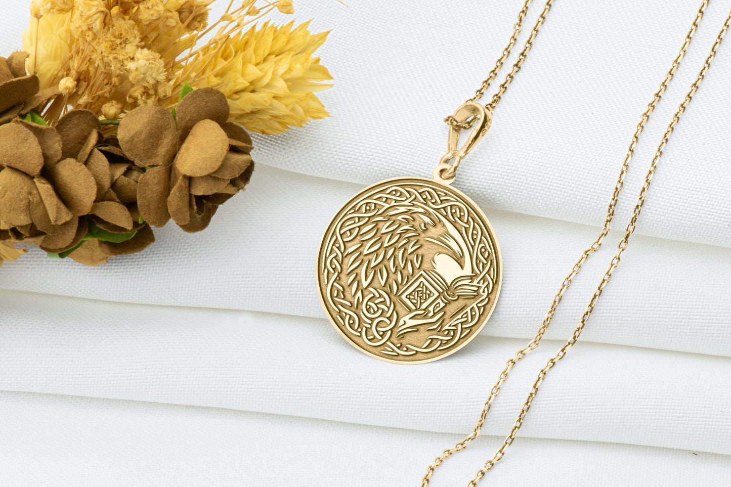 Raven and Book Pendant Necklace