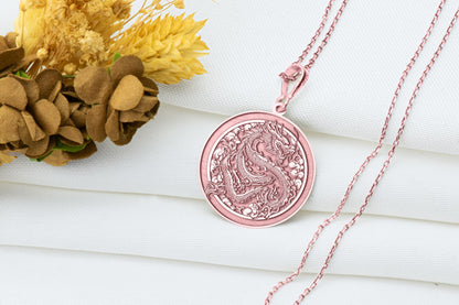 Dragon Medallion Necklace: Chinese Myth Pendant, Year Of Dragon Charm