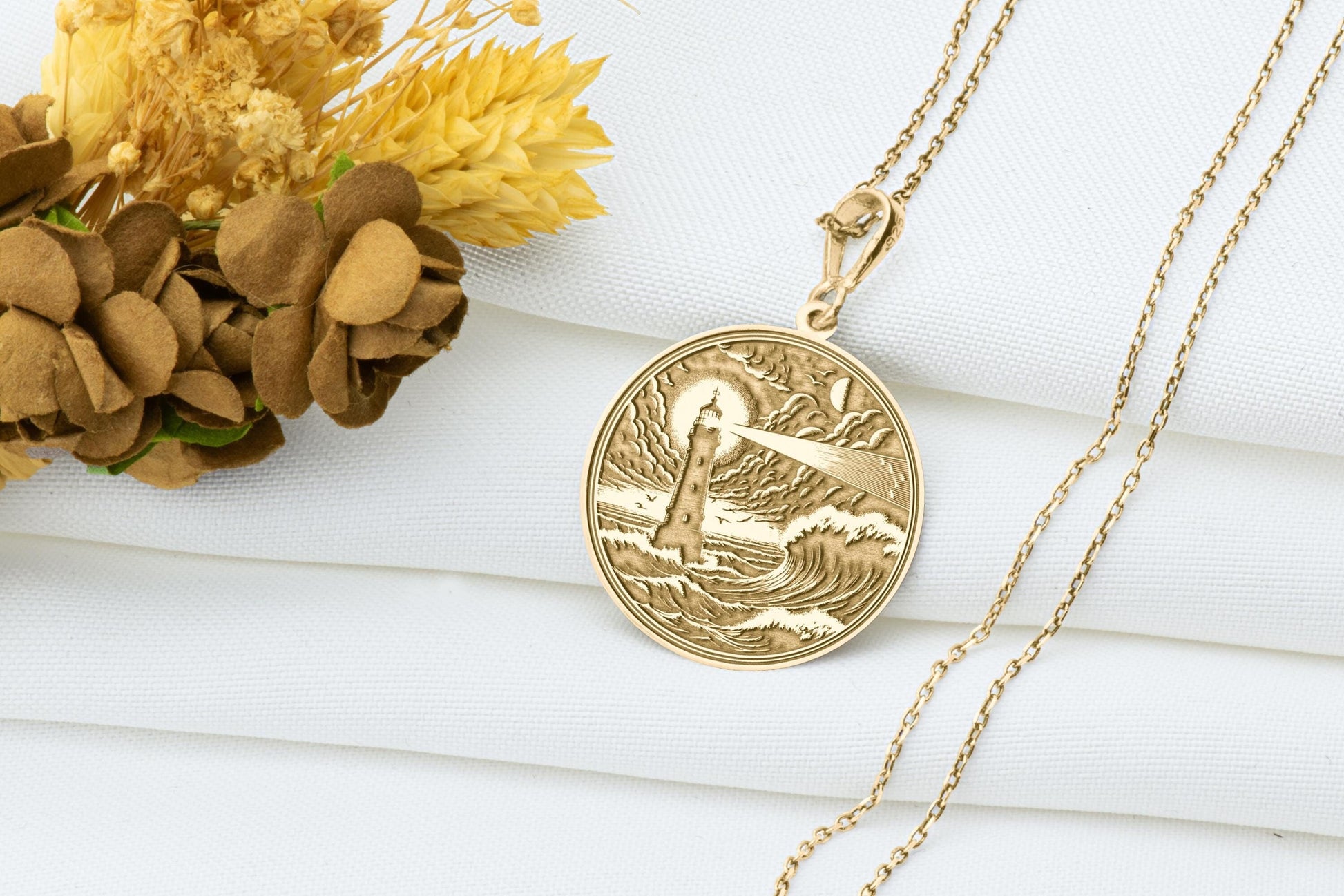 Lighthouse Charm Necklace: Nautical Medallion Pendant