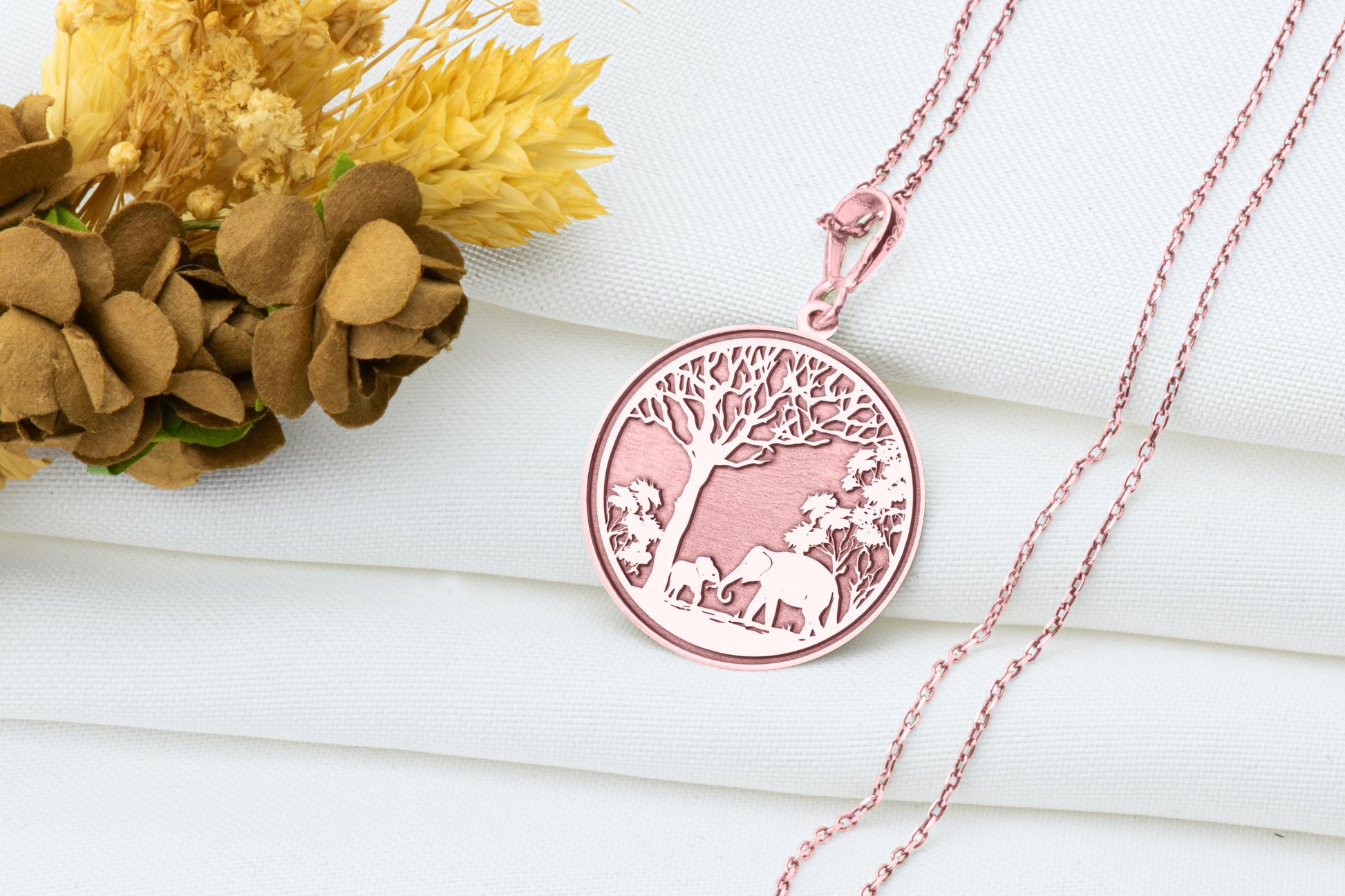 Elephant Family Pendant:  Mother & Baby Necklace, Protection Charm