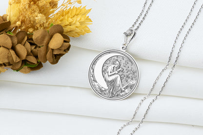 Moon Lady Necklace: Celestial Book Lover Pendant