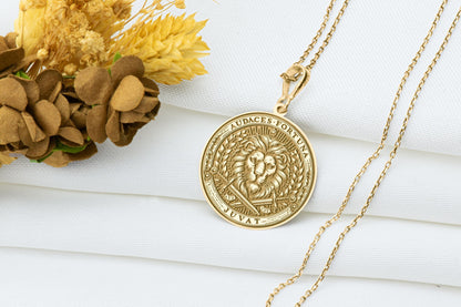 Audaces Fortuna Juvat Pendant: Lion Necklace, Latin Quote Amulet