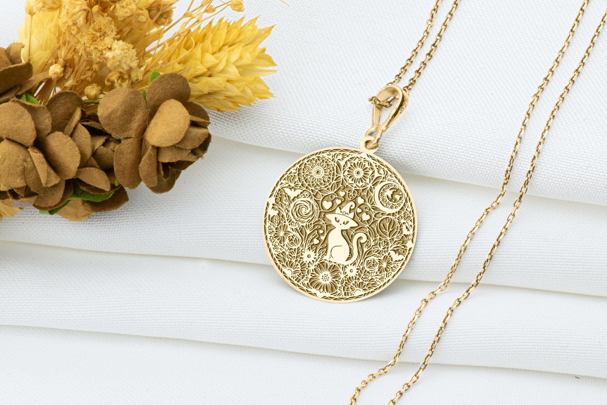 Witch Cat Pendant Necklace