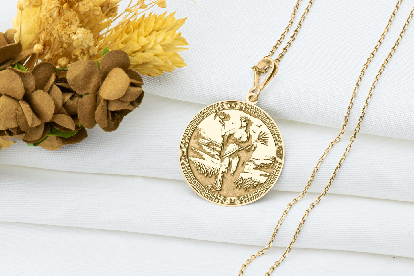 Hestia Pendant: Greek Goddess Necklace, Sacred Flame Amulet, Inner Peace Charm