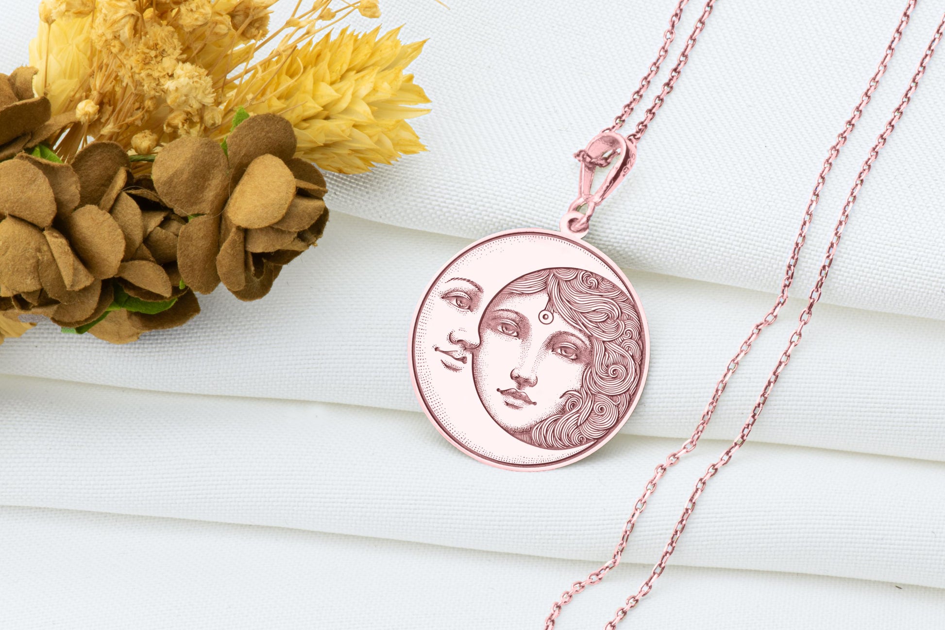 Sun and Moon Pendant: Celestial Necklace, Crescent Moon Charm, Divine Duality Amulet