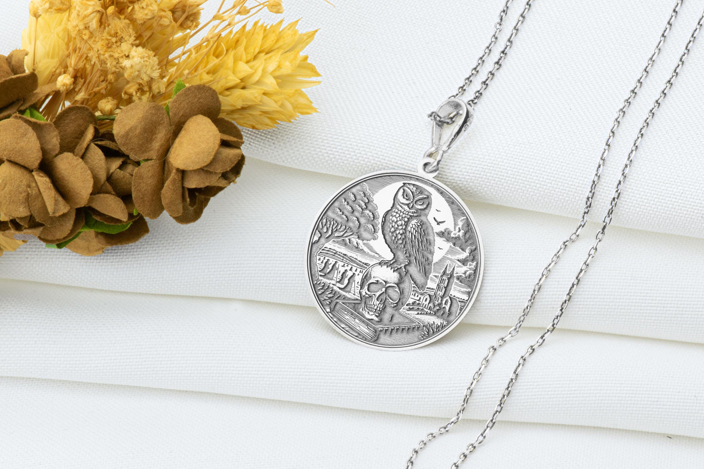 Owl and Skull Pendant: Alchemy Amulet Necklace, Occult Charm