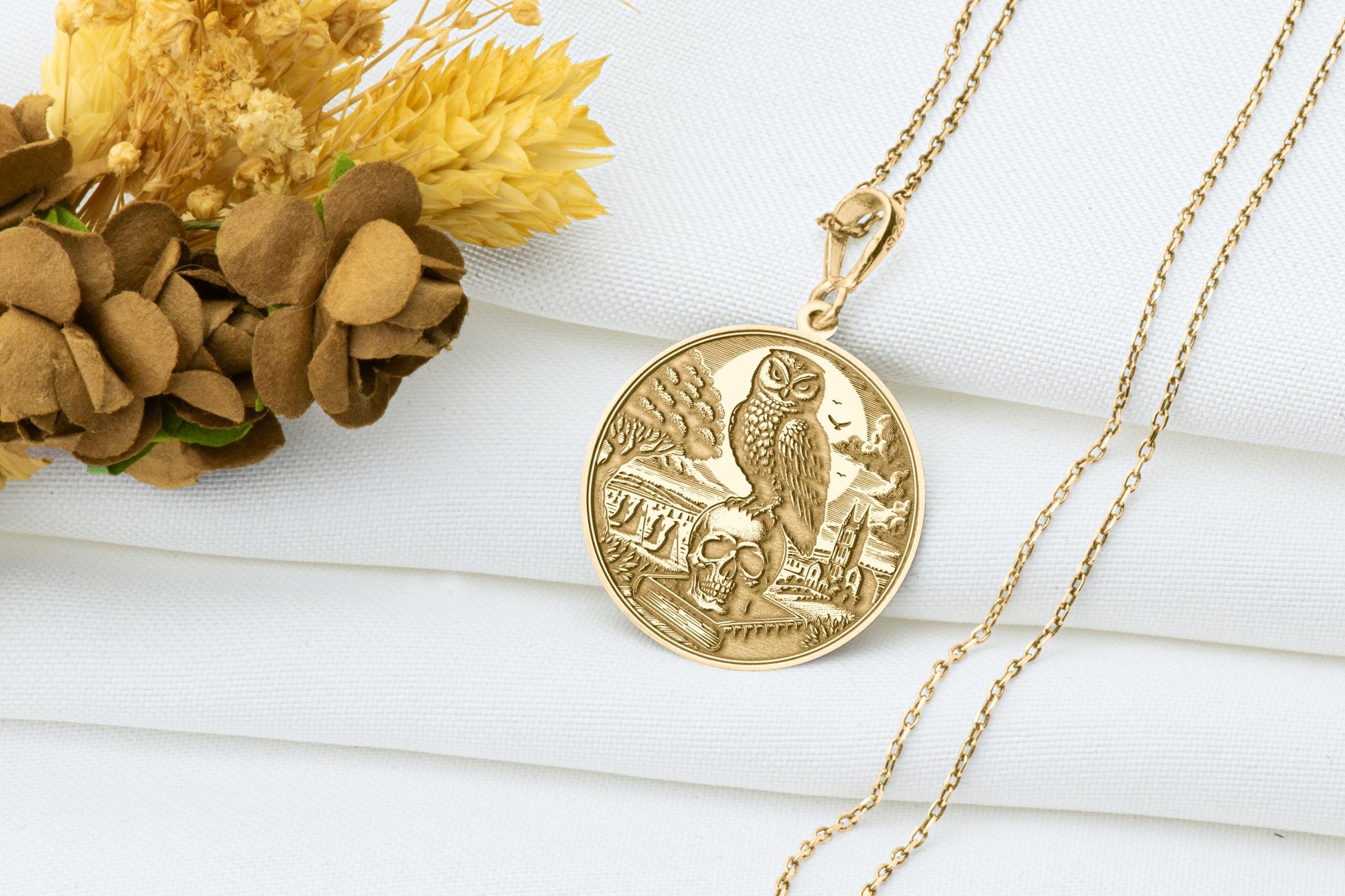 Owl and Skull Pendant: Alchemy Amulet Necklace, Occult Charm