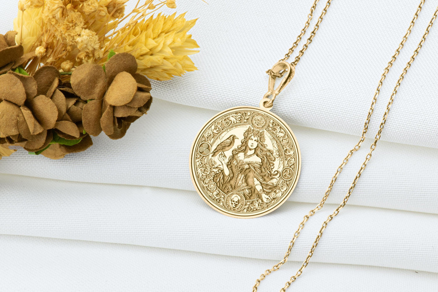 Morrigan Necklace: Celtic Goddess Raven Pendant