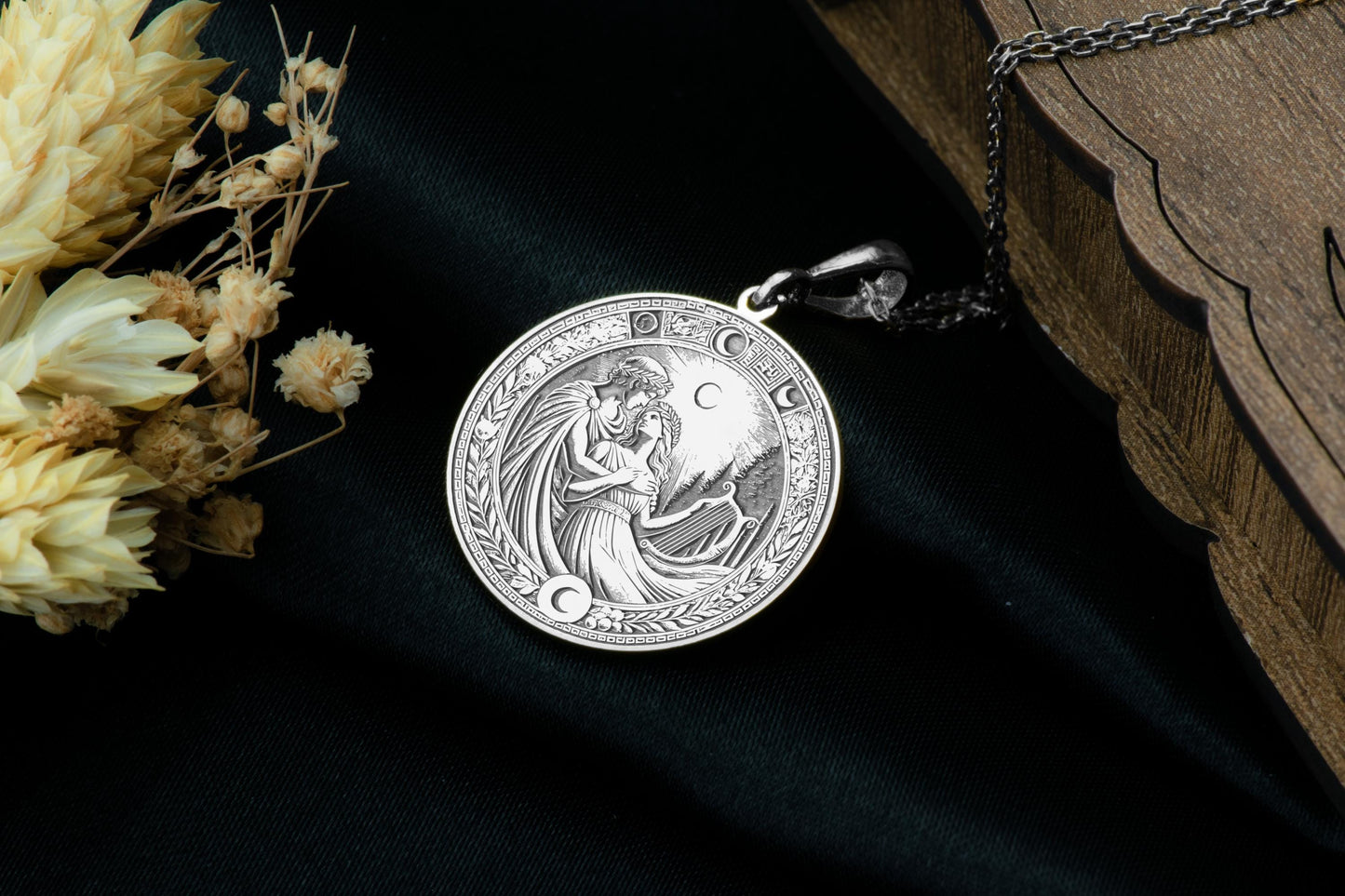 Apollo and Artemis Pendant: Greek Duo Necklace, Solar Lunar Charm