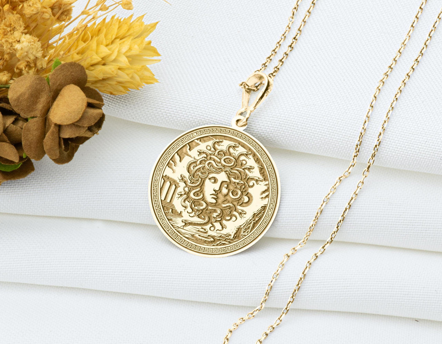 Medusa Head Coin Pendant: Gorgon Necklace, Greek Myth Amulet, Evil Eye Guard Charm
