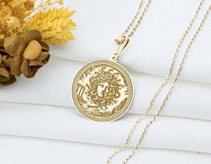Medusa Head Coin Pendant: Gorgon Necklace, Greek Myth Amulet, Evil Eye Guard Charm
