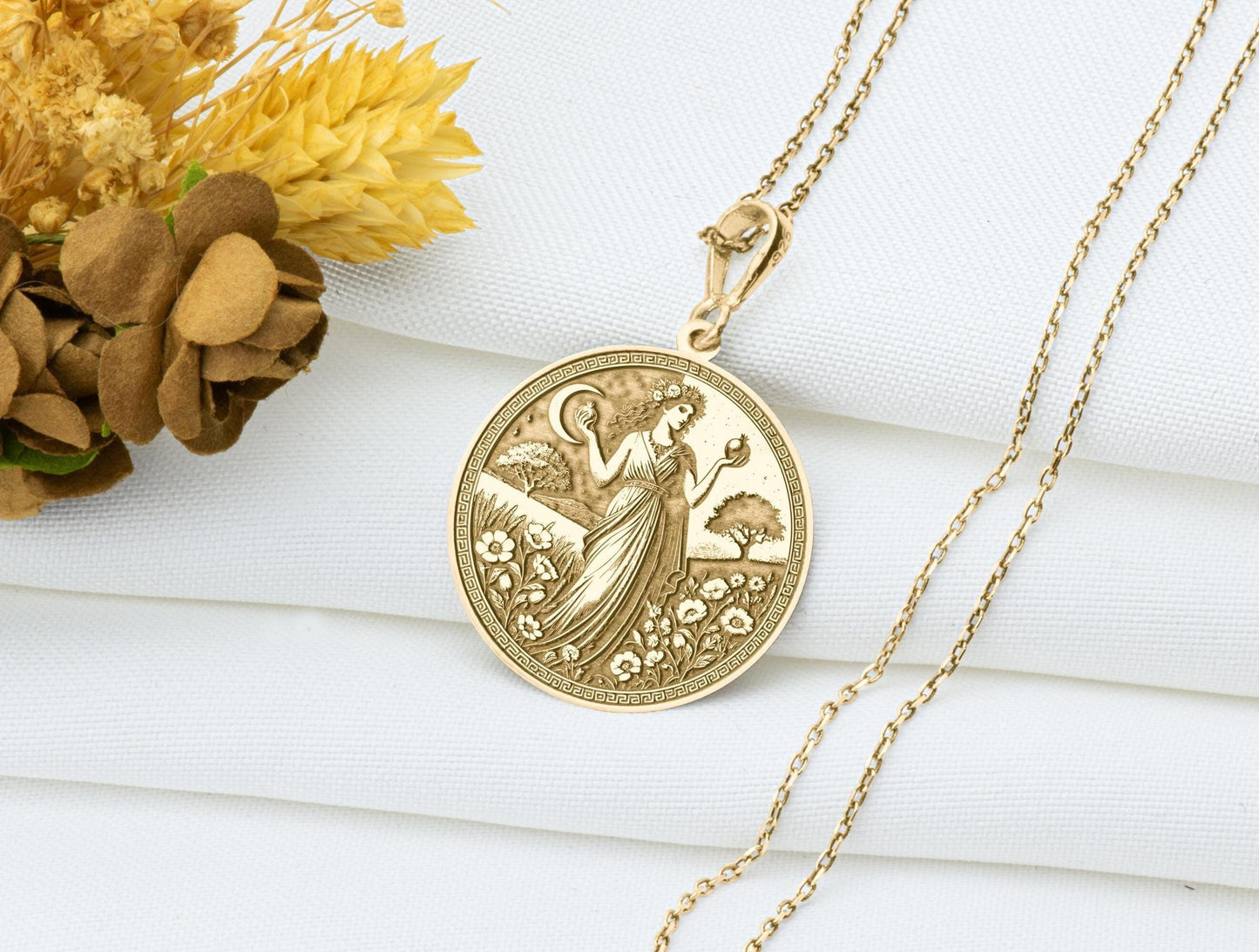Persephone Pendant: Greek Goddess Necklace, Rebirth Amulet, Nature Cycles Charm