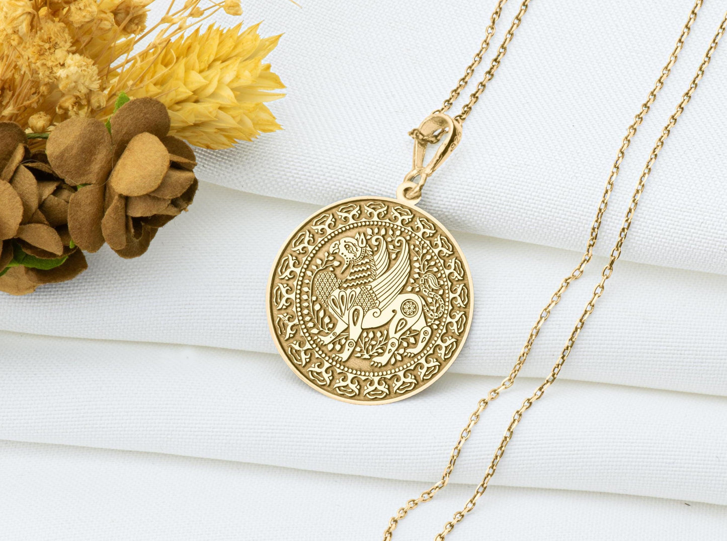 Sterling Silver Griffin Pendant: Mythical Guardian Necklace