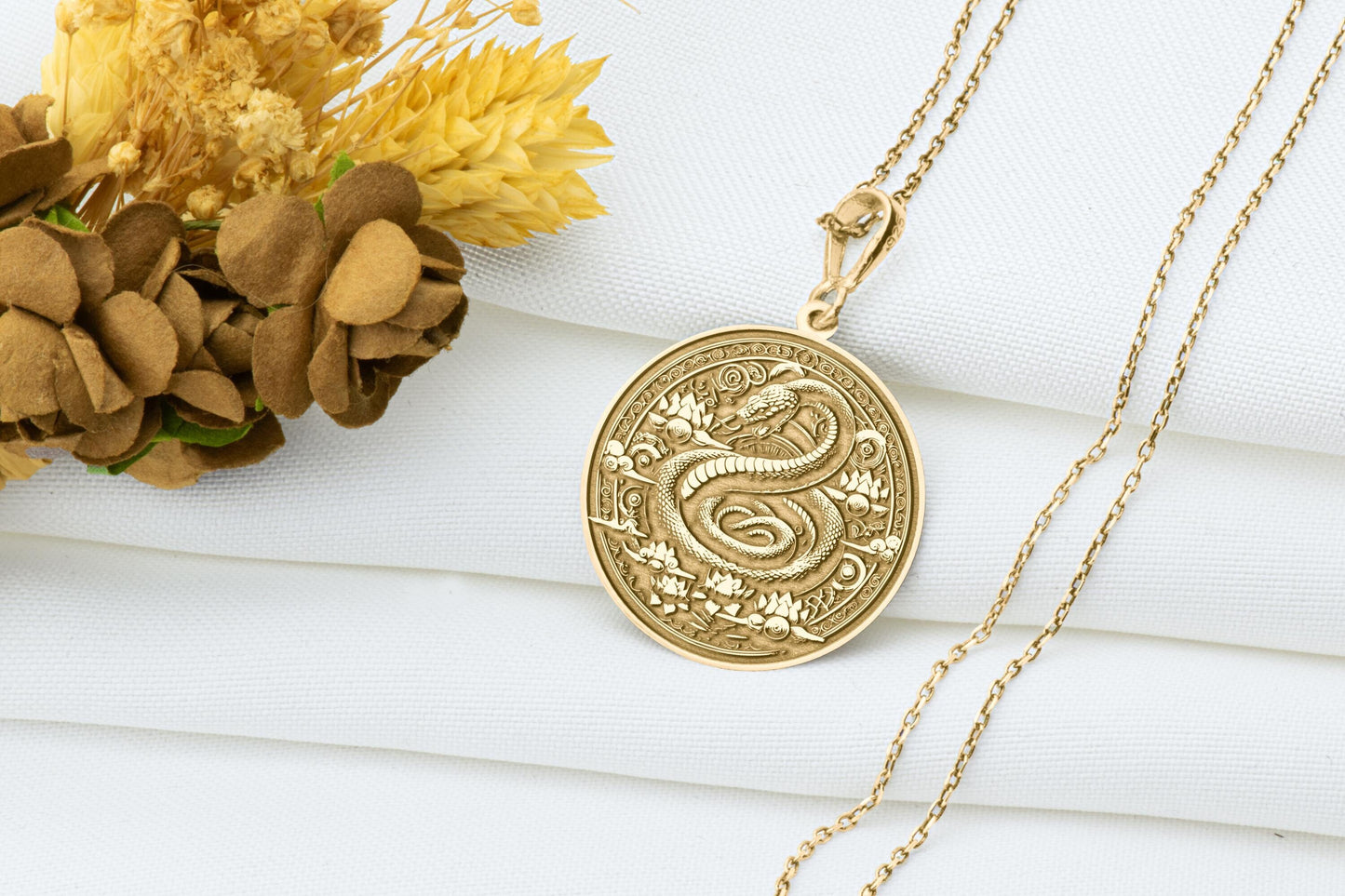Floral Snake Pendant: Sterling Silver Serpent Amulet, Gothic Jewelry