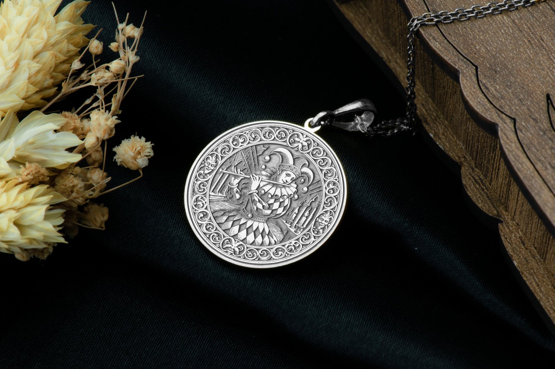 Medieval Jester Pendant: Sterling Silver Fool's Necklace, Joker Charm