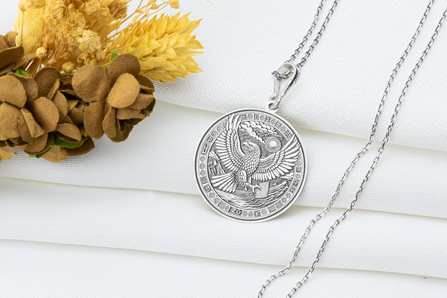 Anzu Bird Pendant: Mesopotamian Lion-Headed Eagle Necklace, Handmade Silver Charm