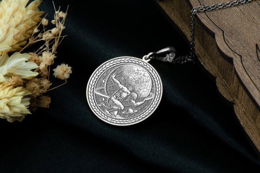 Atlas Medallion Necklace: Greek Titan Pendant, World Holder Charm, Statement Amulet