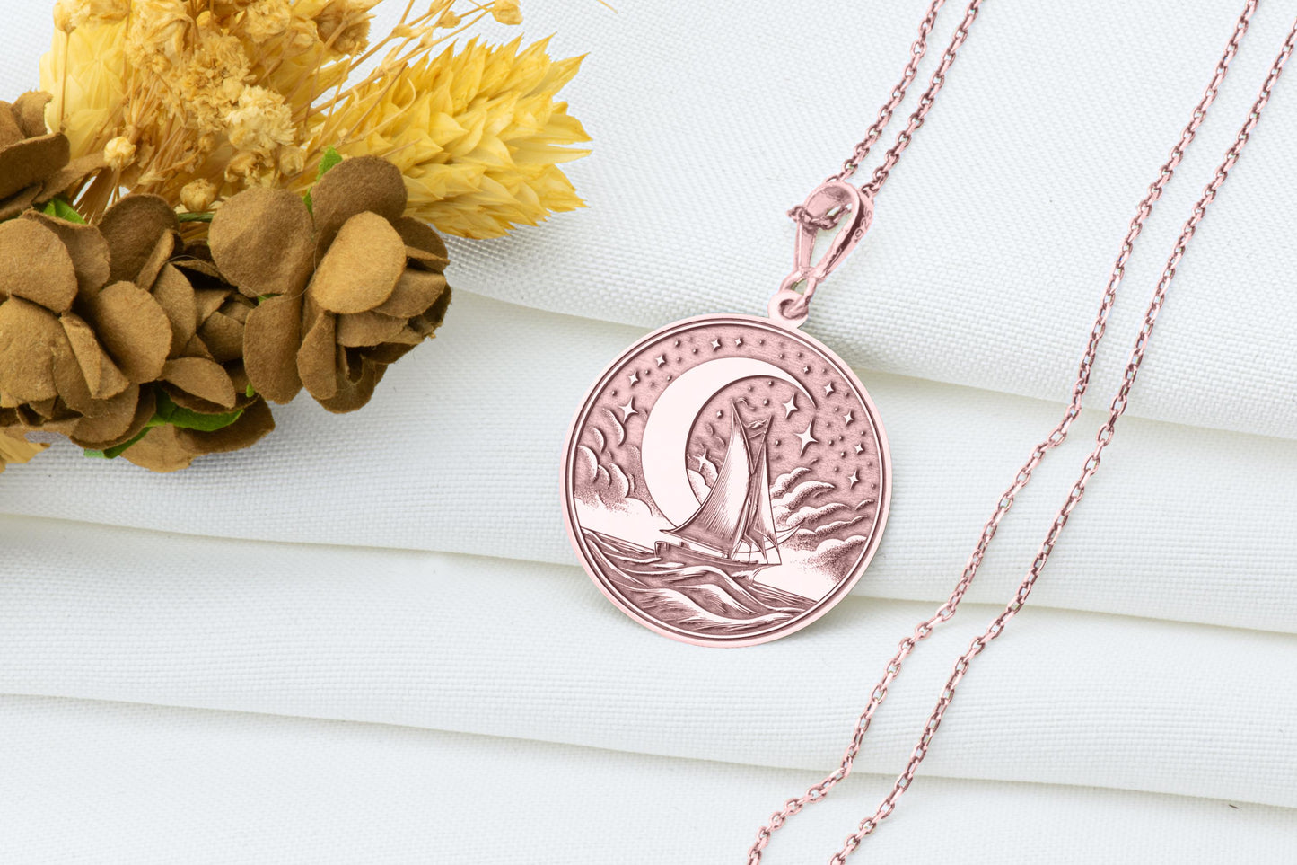Sailboat Necklace: Maritime Moonlight Pendant