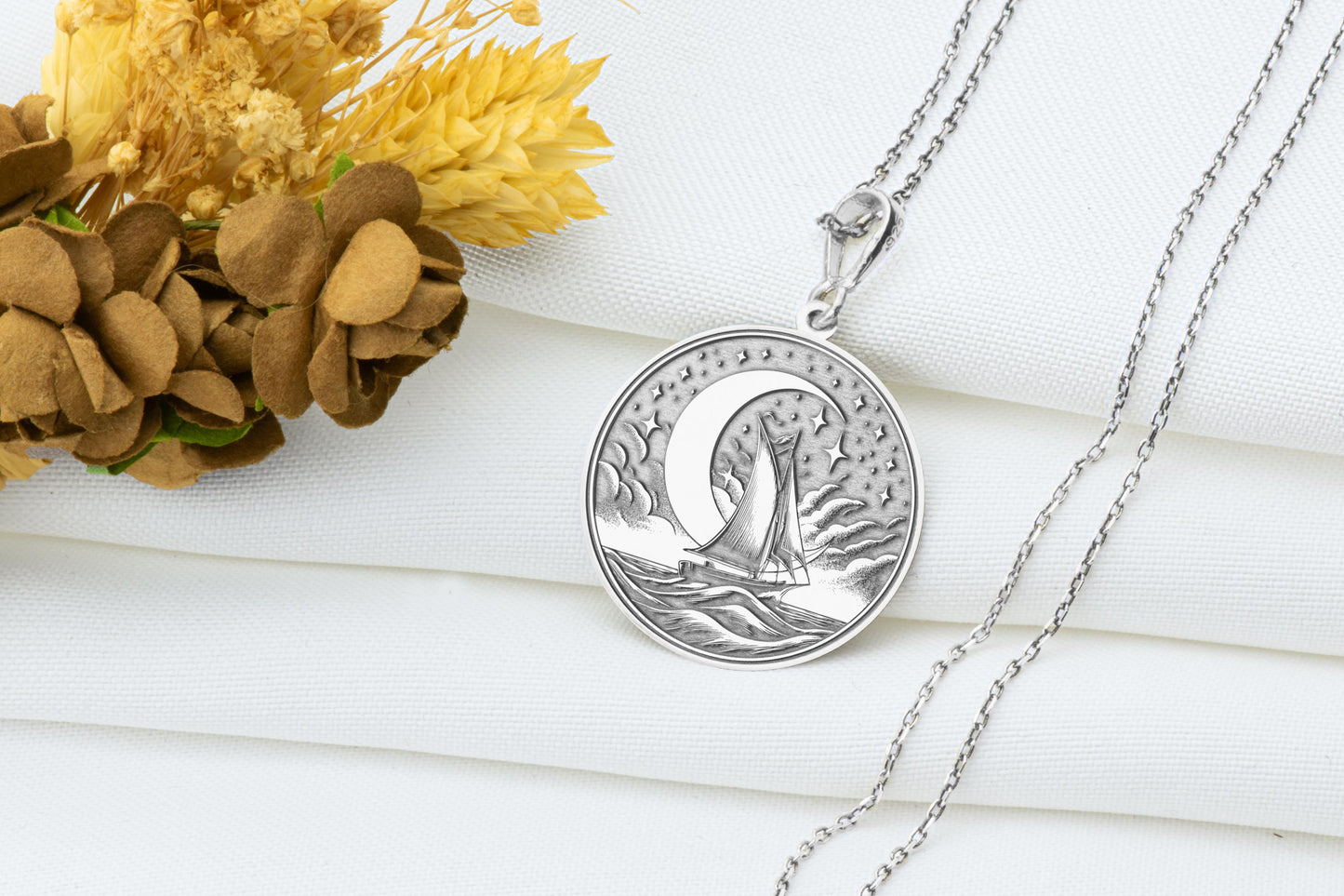 Sailboat Necklace: Maritime Moonlight Pendant