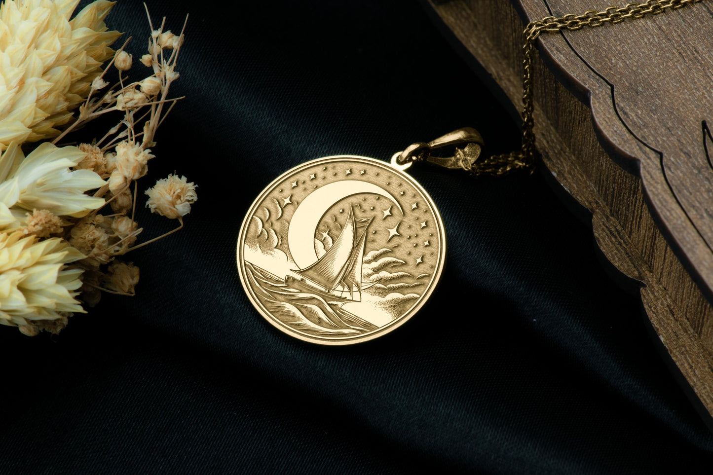 Sailboat Necklace: Maritime Moonlight Pendant