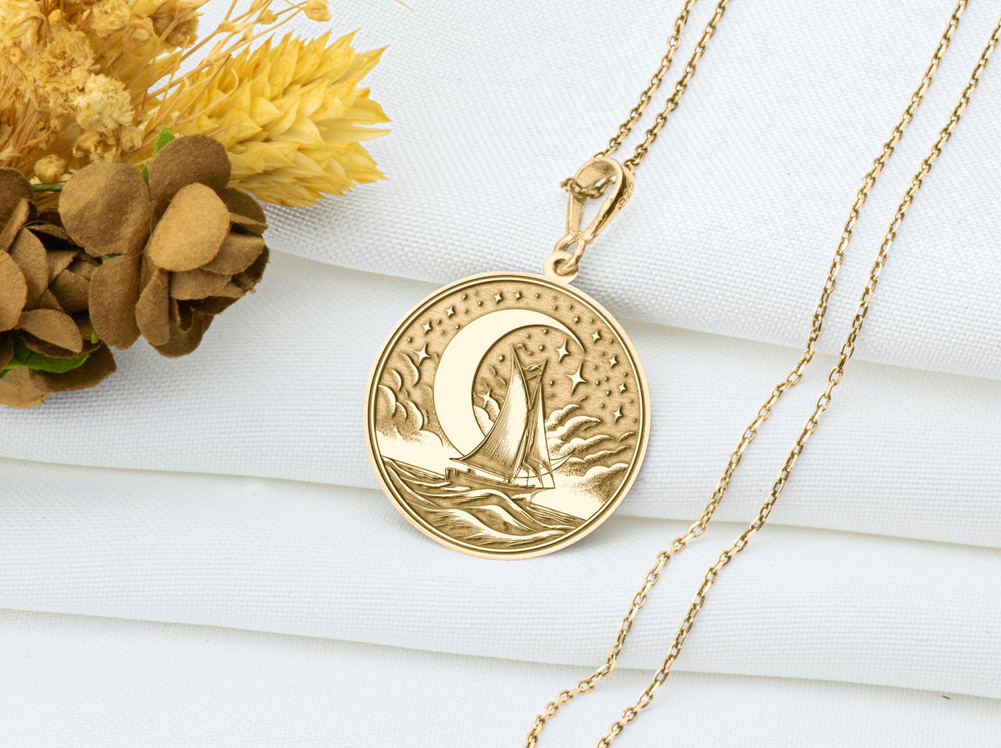 Sailboat Necklace: Maritime Moonlight Pendant