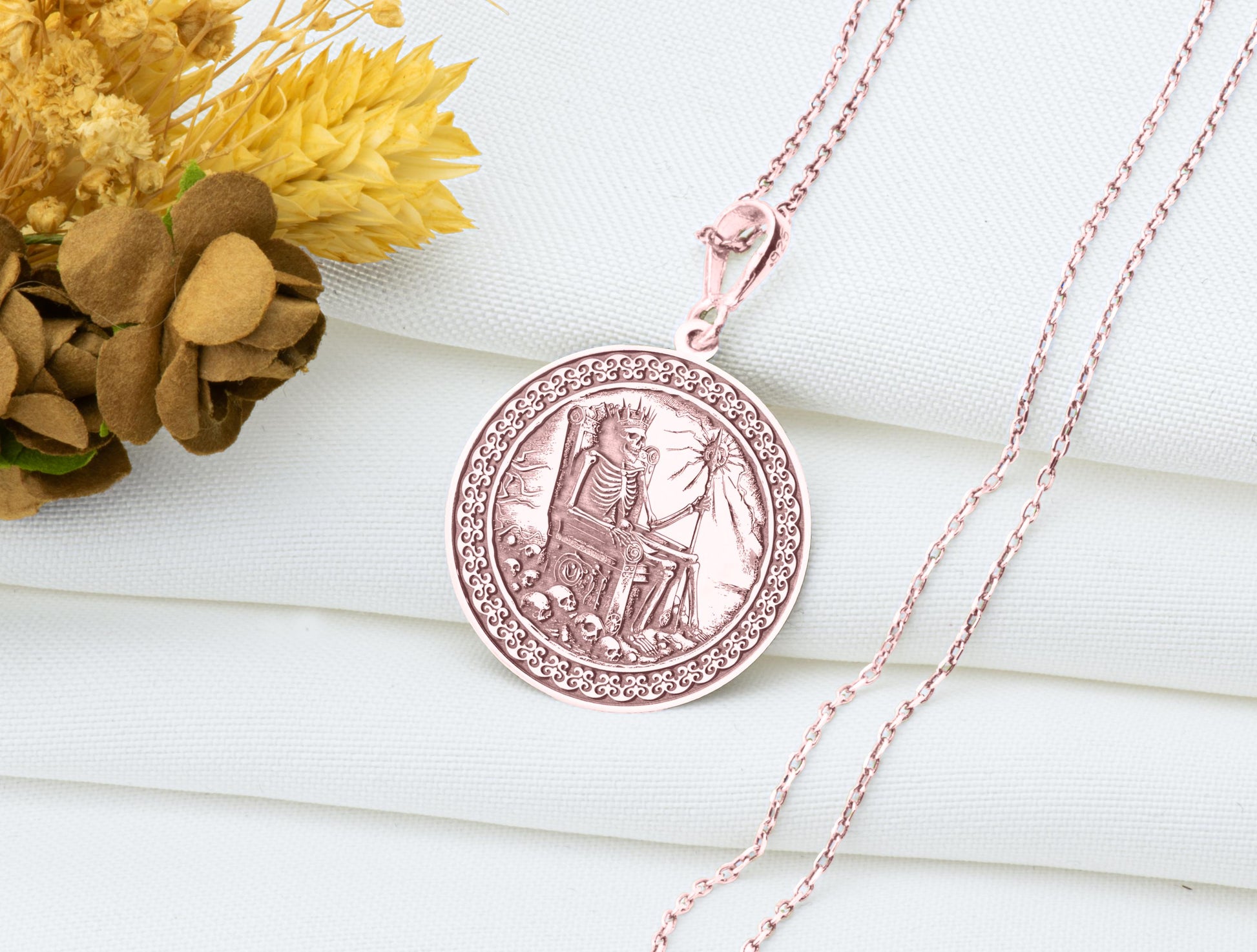 Death King Necklace, Skeleton Throne Pendant, Memento Mori Symbol Medallion, Gothic Royalty Amulet