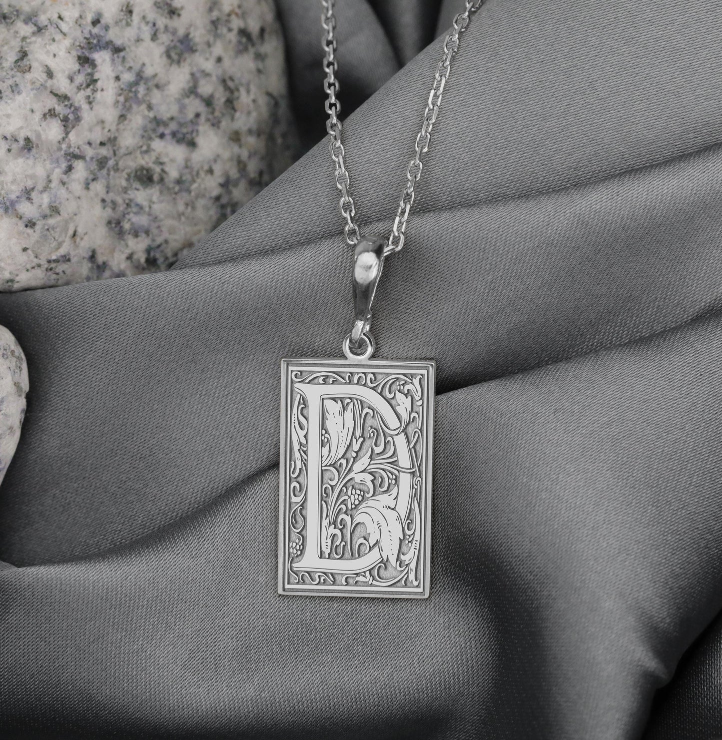 Gothic Letter D Necklace: Sterling Silver Initial Pendant