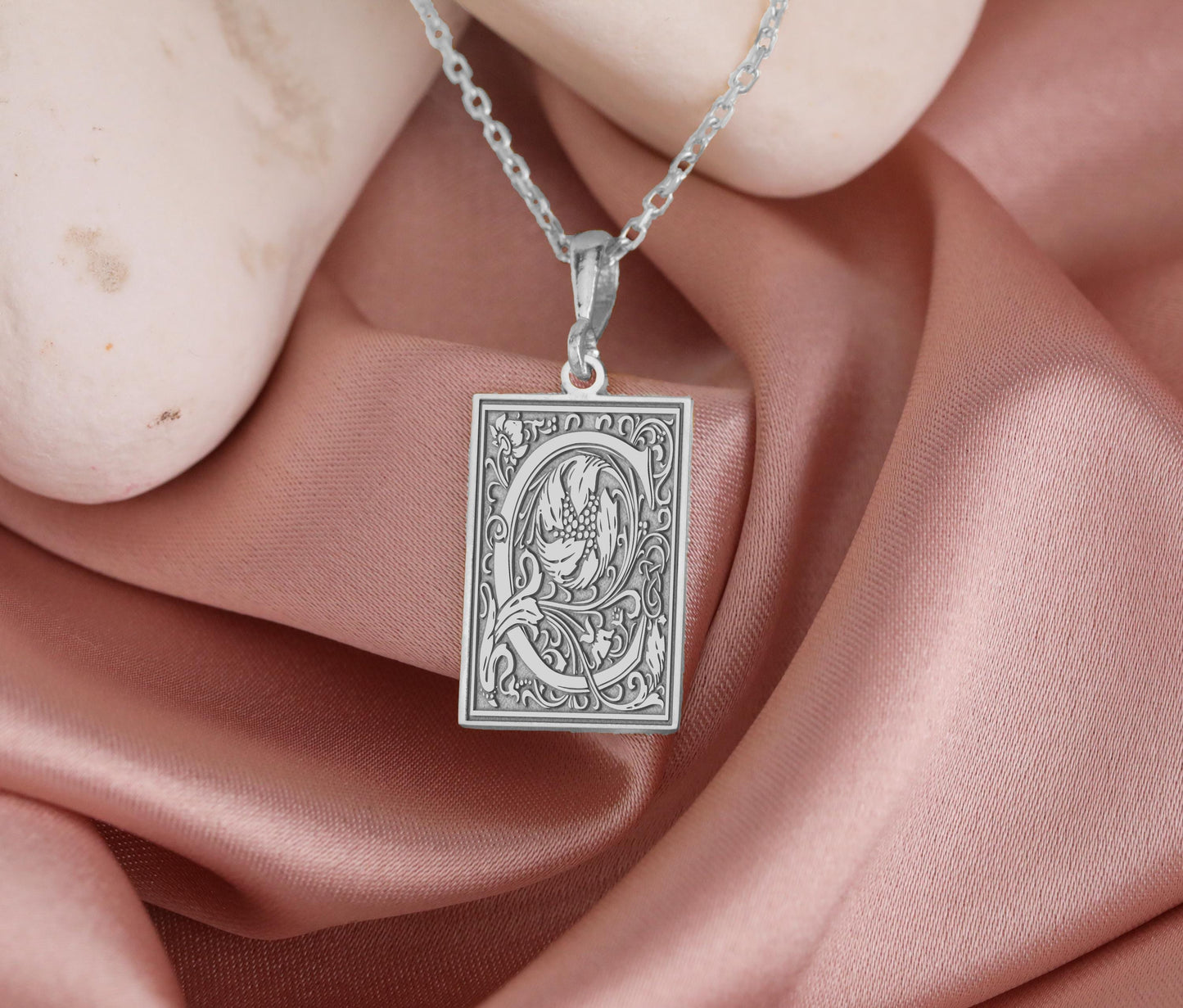 Ornamental Letter C Necklace: Gothic Initial Pendant, Botanical Monogram
