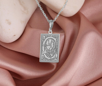Ornamental Letter C Necklace: Gothic Initial Pendant, Botanical Monogram
