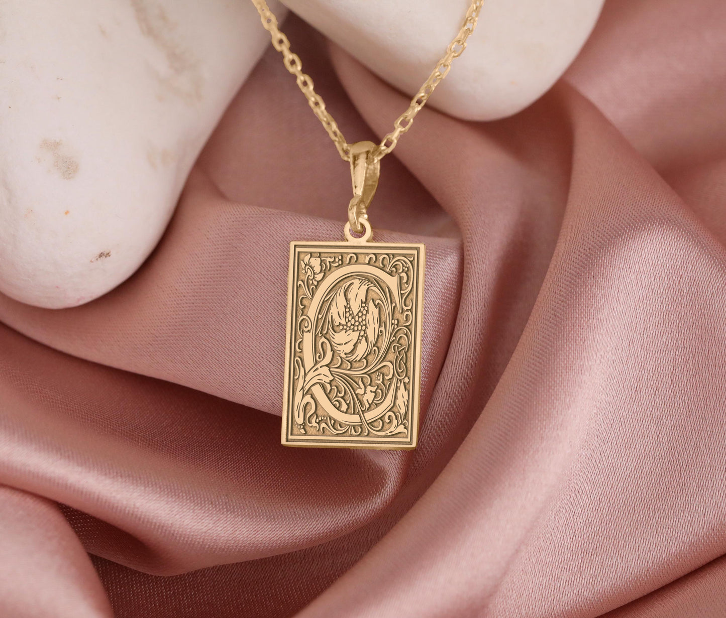 Ornamental Letter C Necklace: Gothic Initial Pendant, Botanical Monogram