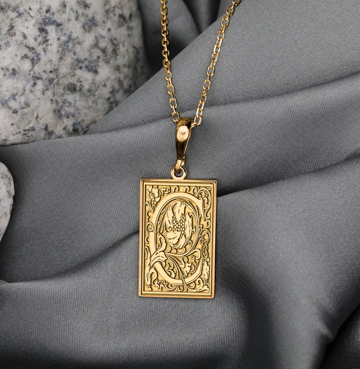 Ornamental Letter C Necklace: Gothic Initial Pendant, Botanical Monogram