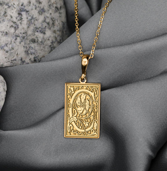Ornamental Letter C Necklace: Gothic Initial Pendant, Botanical Monogram