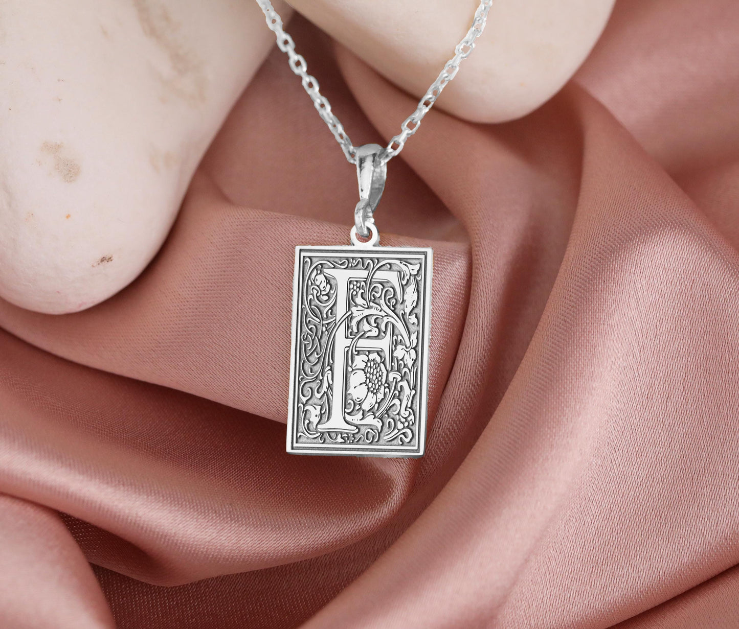 Gothic Letter F Necklace: Botanical Monogram Pendant