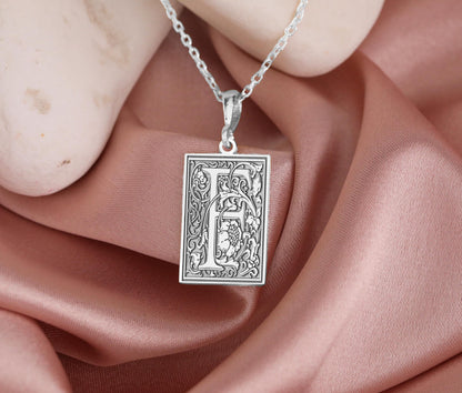 Gothic Letter F Necklace: Botanical Monogram Pendant