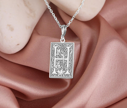 Ornamental Letter H Necklace: Gothic Initial Monogram Pendant