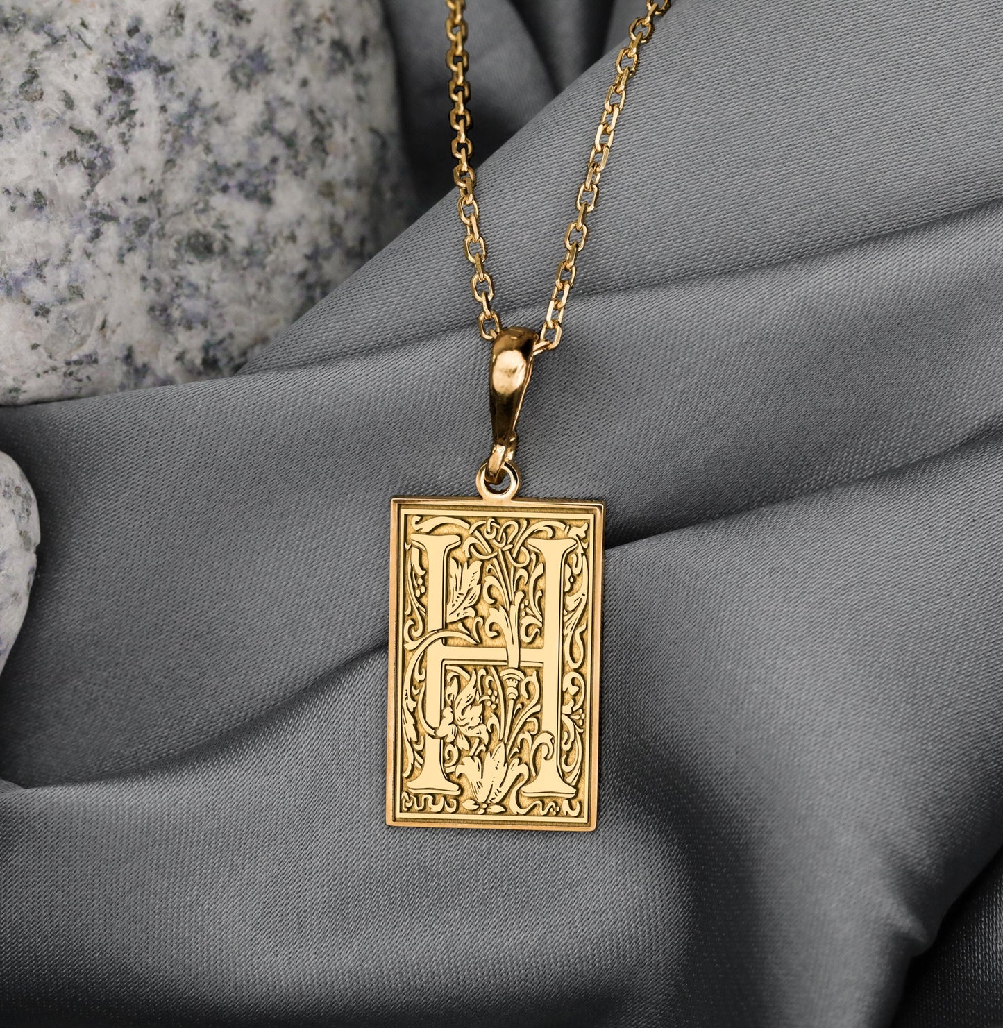 Ornamental Letter H Necklace: Gothic Initial Monogram Pendant