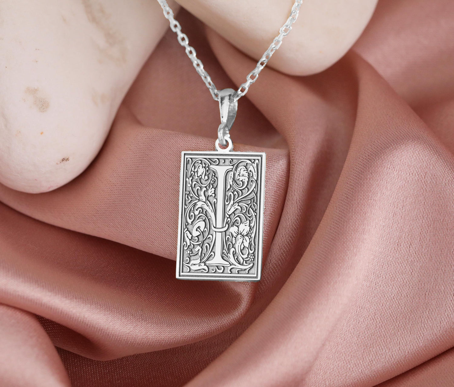 Botanical Letter Necklace: Gothic Initial Pendant