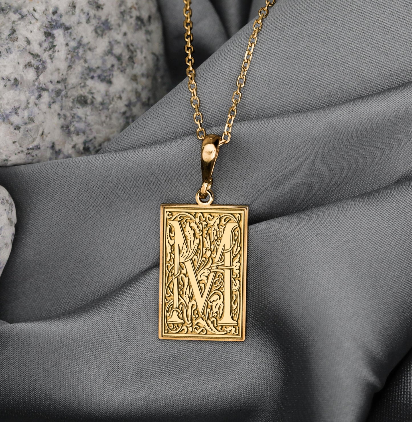 Botanical Letter M Necklace: Gothic Initial Pendant